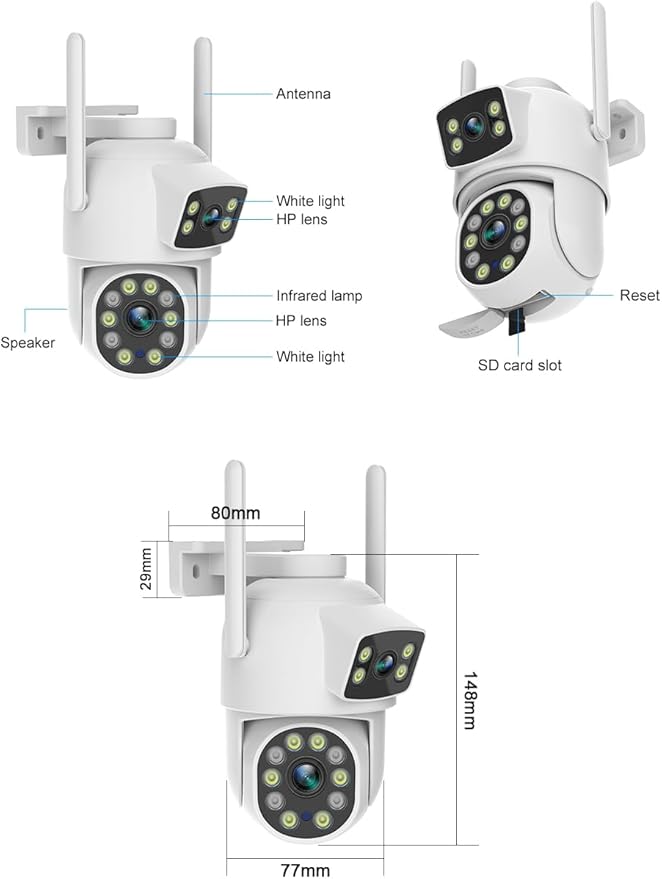 EVERSECU Dual Lens Linkage 6MP WiFi PTZ Security Camera Outdoor, 360° View, Auto Tracking, Motion Detection, Color Night Vision, 2-Way Audio, Compatible with Alexa(4pack)