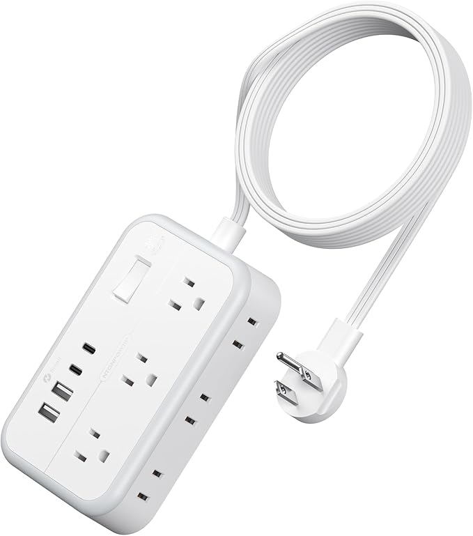 Surge Protector Power Strip with 6 Outlets 4 USB Port, 5 Ft Flat Plug Extension Cord Outlet Extender, White Extension Cord with Multiple Outlets for Indoor, Home, Office Supplies, Dorm Room Essentials