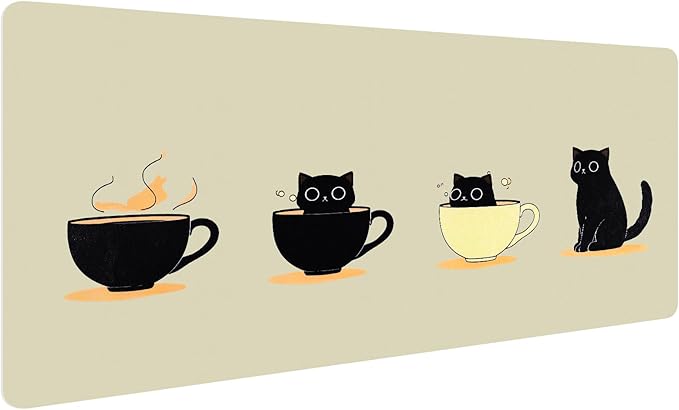 Bloss Leather Mouse Pad,Beige Anime Large Desk Pad, Cute Kawaii Cartoon Cat Desk Mats for Keyboard and Mouse,Clearance Overstock Limited Stock Discontinued Size 31.5" x 15.7"