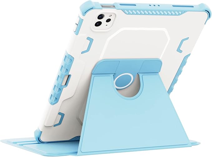 Rotating Case for iPad Pro 11" 4th/3rd/2nd Gen, iPad Pro 11 Smart Cover with Pencil Holder, Techcircle Hybrid TPU+PC Magnetic Cover Soft Bumper Slim Fit Folio Shockproof Protective Case-Baby Blue