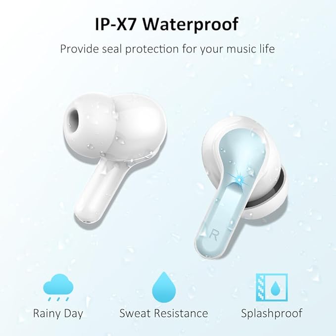 Wireless Earbud, Bluetooth Headphones 5.3 NEW 40H Ear Buds Bass Stereo Earphones Noise Cancelling Earbud with 4 ENC Mic in-Ear Bluetooth Earbud USB-C LED Display IP7 Waterproof Sport for Android iOS