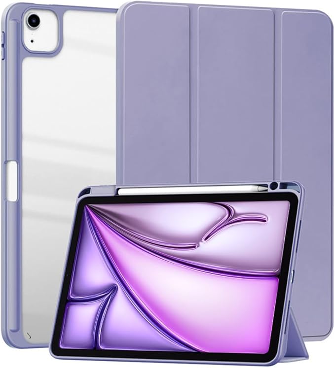 Clear Case for iPad Air 13 Inch (M4 2026/M3 2025/M2 2024)&iPad Pro 12.9 6th/5th/4th/3rd Gen (2018-2022) with Pencil Holder, Magnetic Trifold Smart Stand Cover Auto Wake Sleep (Lavender Purple)