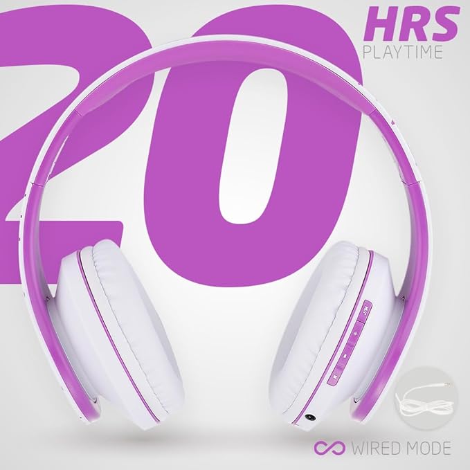 PowerLocus Bluetooth Over-Ear Headphones, Wireless Stereo Foldable Headphones Wireless and Wired Headsets with Built-in Mic, Micro SD/TF, FM for iPhone/Samsung/iPad/PC (White/Violet)