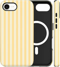 Magnetic for iPhone 16e Case Cute Stripes Phone Case, Shockproof Slim TPU and Hard PC Protective Phone Cover Compatible with MagSafe Designed for Women Girls, Yellow