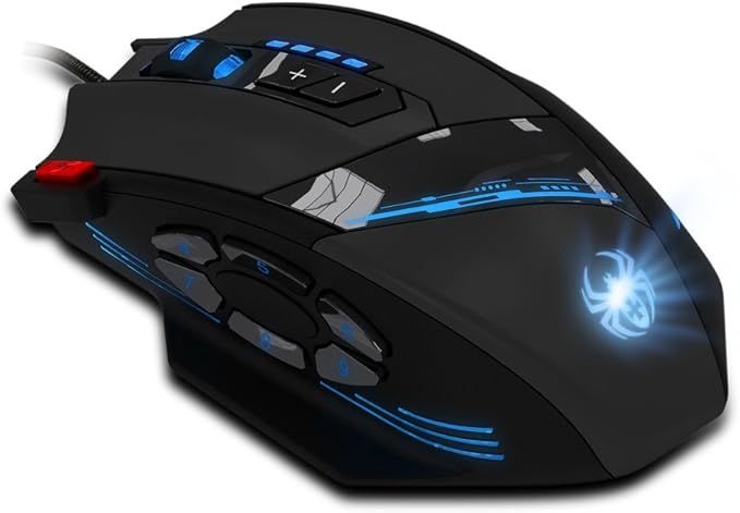 zelotes RGB Optical Gaming Mouse with Rapid Fire Button,4800 DPI (4-Level Adjustable), 12 Programmable Buttons,Adjustable Weights,USB Ergonomic Wired Mouse for Office/Gaming/Laptop/PC (Black)