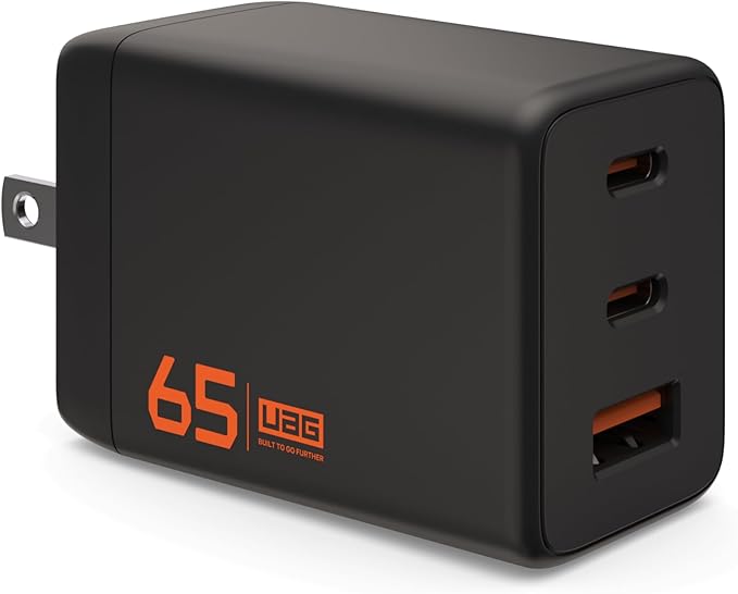 URBAN ARMOR GEAR UAG SRG 65W GaN 3-Port Wall Charger - USB USB-C Multiport Foldable Compact Travel PD 3.0 Quick Charging Power Adapter for Smartphone & Tablet, Black