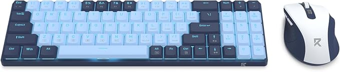 Redragon BS8773 Wireless Keyboard and Mouse Combo, 78 Keys 2.4Ghz Wireless Low-Profile Mechanical Red Switch Keyboard w/Slim Compact Design & Single Blue Backlit, Comfort Grip 2400 DPI Max Mouse