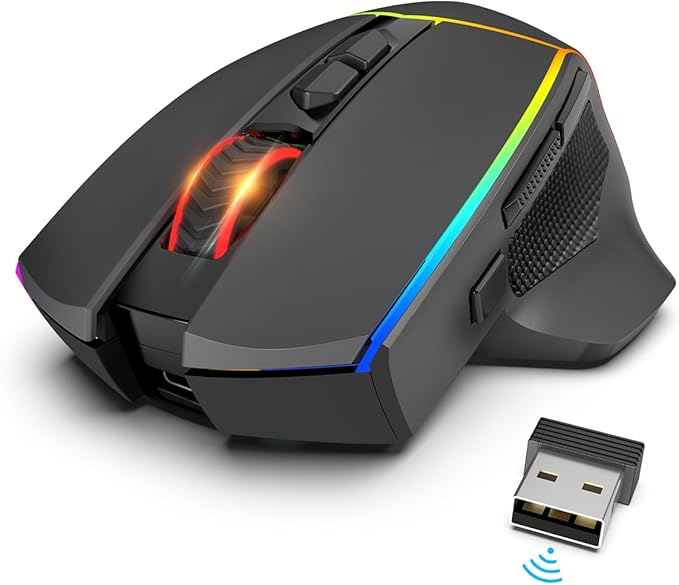 Redragon Wireless Gaming Mouse, Tri-Mode 2.4G/Bluetooth/USB-C, 7 Programmable Buttons, Tactile Rapid Fire Key, 8000 DPI RGB Ergonomic Mouse for PC Windows Gaming & Work, M814