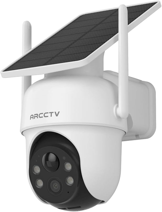 ARCCTV Solar Security Cameras Wireless Outdoor, 4MP 360° View Battery Powered Cam, Spotlight Night Vision, 2-Way Audio, 2.4G/5G Dual Band WiFi, PIR Motion Alert, Suitable for Q4 Camera Kit