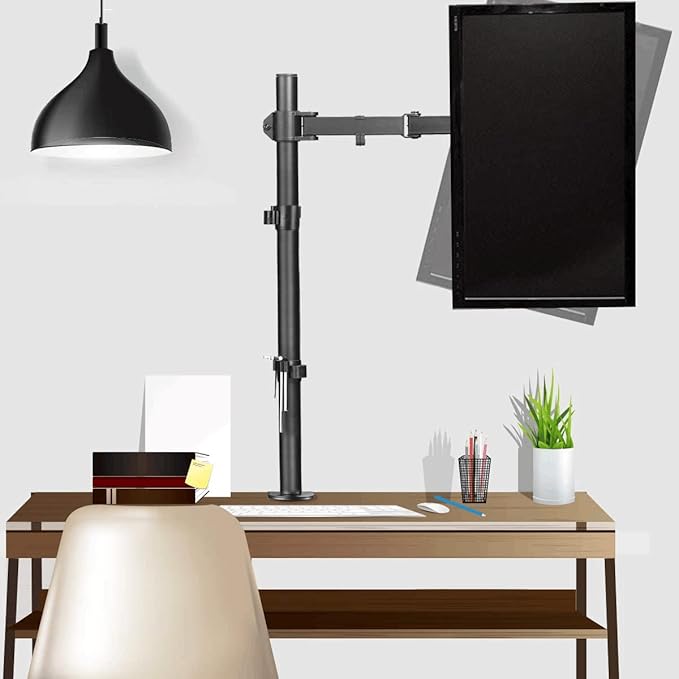 Suptek Single Monitor Arm Desk Mount Fully Adjustable Monitor Stand for 1 / One Screen up to 32 inch Extra Tall 31.5 inch Pole,Black (MD6821)