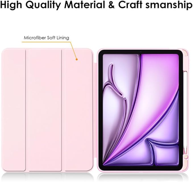 Clear Case for iPad Air 13 Inch (M4 2026/M3 2025/M2 2024)&iPad Pro 12.9 6th/5th/4th/3rd Gen (2018-2022) with Pencil Holder, Magnetic Trifold Smart Stand Cover Auto Wake Sleep (Pink)