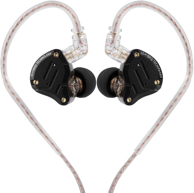 Linsoul KZ ZS10 Pro, 4BA+1DD 5 Driver in Ear Monitor, HiFi Wired Earbuds, Gaming Earbuds, Hybrid IEM Earphones with Stainless Steel Faceplate, Detachable Cable for Musician(with Mic, Dark Black)