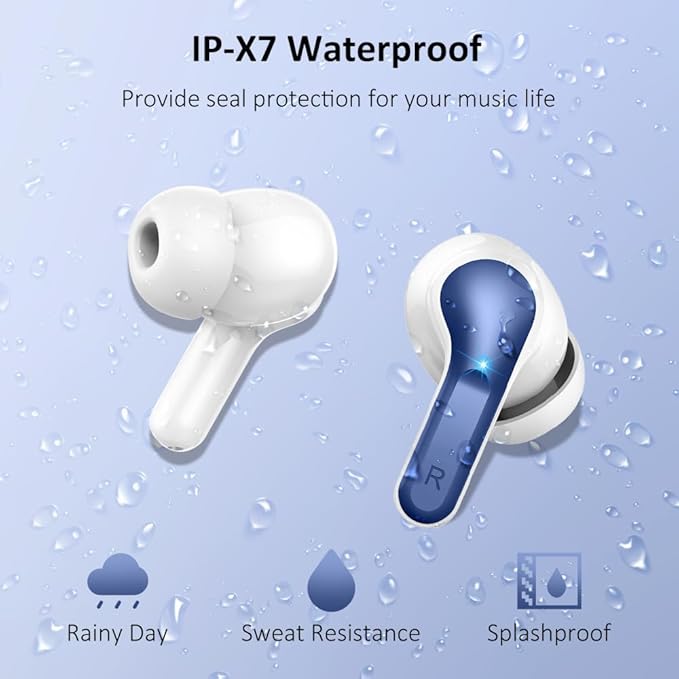 Wireless Earbud Bluetooth 5.4 Headphones, Hi-Fi Stereo Ear Buds with 4 ENC Cancelling Mics, 40H in-Ear Earphones IP7 Waterproof Sports, LED Display, Mini Headset for Laptop Pad TV Phones, Deep Blue