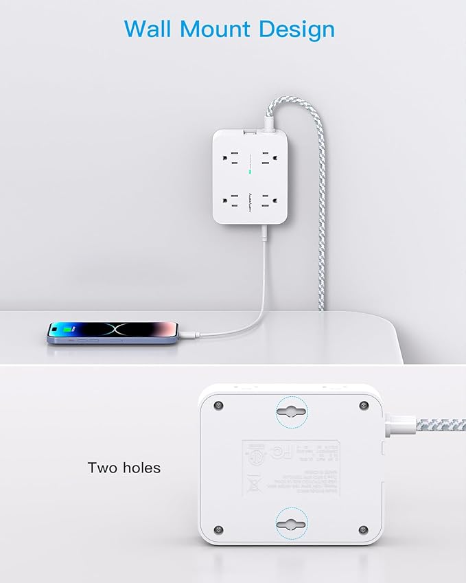 HANYCONY Extension Cord 20 Ft, Power Strip Surge Protector with 8 Outlets 4 USB Ports(2 USB C), Long Cord, Flat Plug, Wall Mount, Desk USB Charging Station for Home Office Essentials