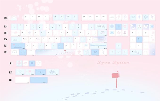 PBT Keycaps-White Blue Key caps 60 65 75 Percent, Cute Keycaps Custom 118 Keys, Cherry Profile for 61/68/84/87 Cherry Gateron MX Mechanical Keyboard