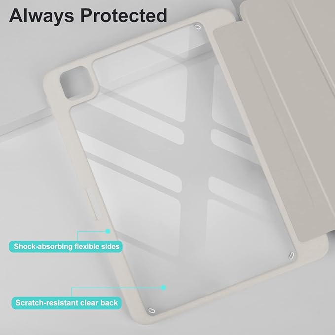 Case for iPad Air 13 inch 2026/2025/2024 M4/M3/2,Slim Smart Cover for 2022 iPad Pro 12.9 inch (4/5/6th Gen) with Pencil Holder,Trifold Stand with Clear Back Shell, Creamy White