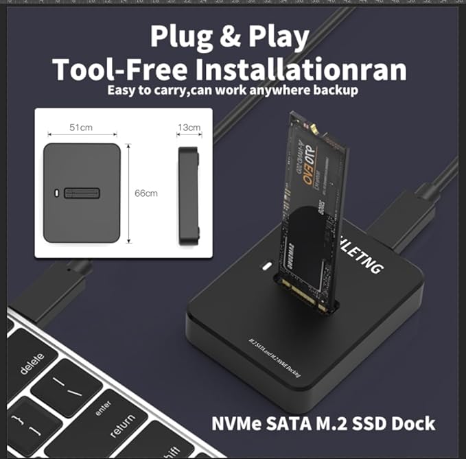 M.2 NVMe to USB Adapter, External NVMe SSD Reader 10Gbps M.2 Enclosure Adapter for PCIe NVMe and M.2 SATA SSDs