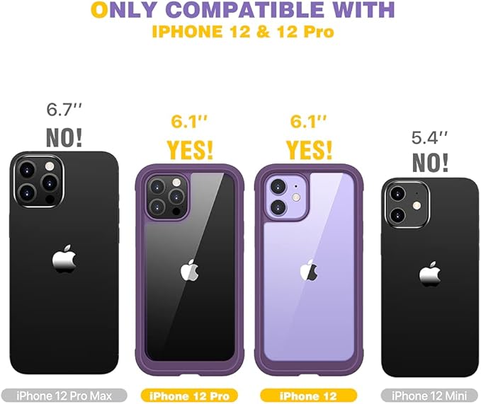 Diaclara Designed for iPhone 12/12 Pro Case, Full Body Rugged with Built-in Touch Sensitive Anti-Scratch Screen Protector, Soft TPU Bumper for iPhone 12/12 Pro 6.1" (Purple and Clear)