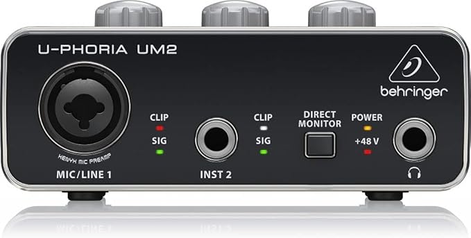 Behringer C-1 Professional Large-Diaphragm Studio Condenser Microphone Audio Interface, 1x XLR/TRS 1x 1/4" 2X RCA USB, Black, 1-Channel (UM2)