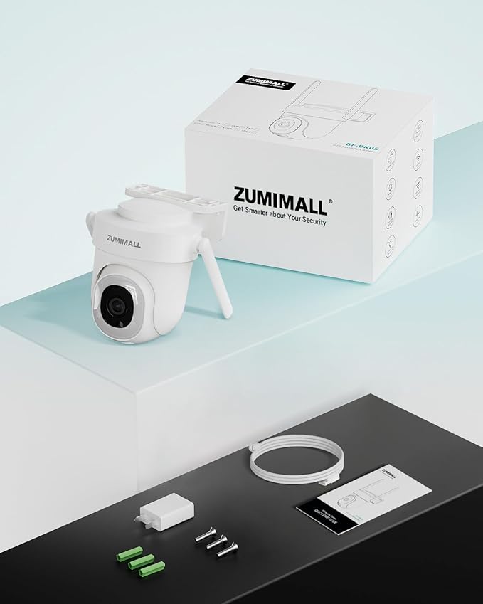 ZUMIMALL 2.5K Wired Cameras for Home Security, 2.4G/5G WiFi Outdoor Camera, 5MP, 24/7 Recording, AI Motion Detection,Cloud & SD Card Storage, 2-Way Audio, 360° PTZ Auto Tracking, Alexa Compatible