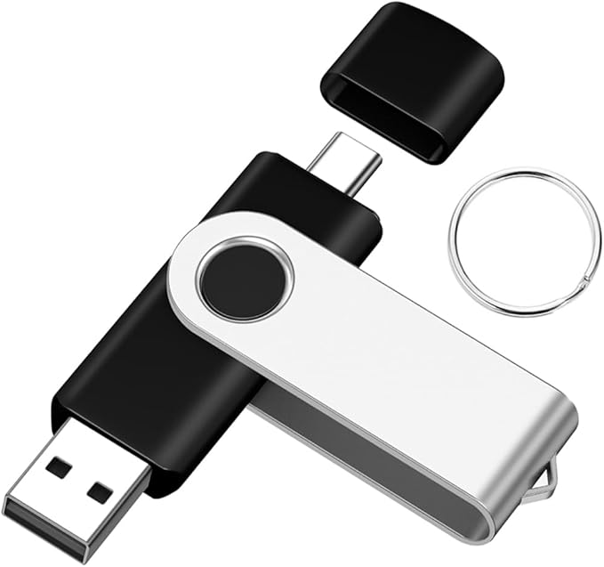 16GB Type-C & USB2.0 Flash Drive 1PCS, EASTBULL 2-in-1 FAT32 USB C Flash Drive Bulk Type-C Thumb Drives OTG Memory Sticks Compatible with Smartphones, Computers, Tablets, Mac (Black, 16GB)