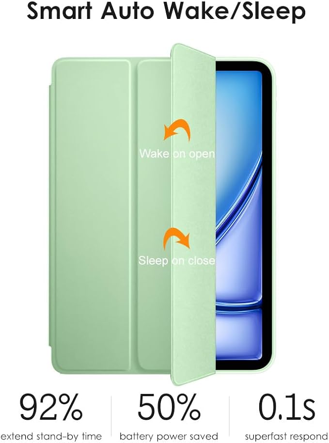 DTTO for iPad Pro 11 Inch 4th/3rd/2nd/1st Generation 2022/2021/2020/2018 Case, Also Fit iPad Air 11-Inch/5th/4th Gen, Slim Lightweight Trifold Stand Soft Back Cover，Auto Sleep/Wake,Light Green