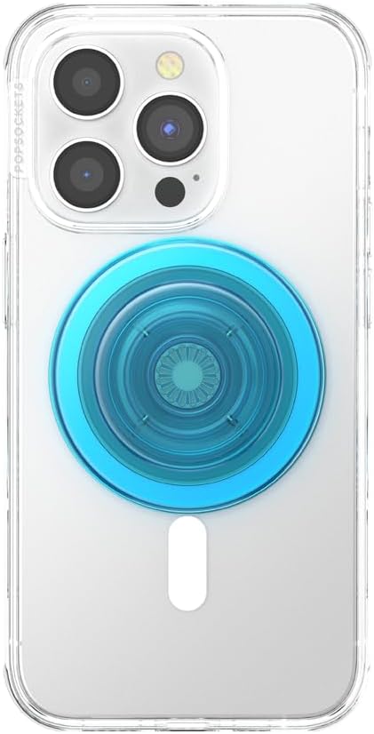 PopSockets Phone Grip for MagSafe, Magnetic Holder, Phone Stand, Blue - Electric Blue Translucent