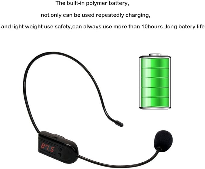 Wireless FM Condenser Microphone Headset, Hands-Free with Rechargeable Battery, Megaphone Mic for Voice Amplifier, Church, Tour Guide Salesman Teachers Conference Road Trips and Karaoke
