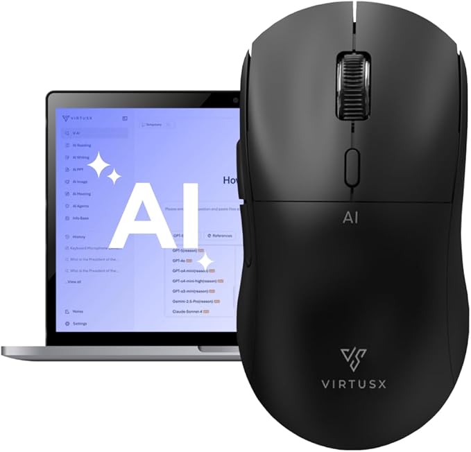 Virtusx Jethro AI Mouse - Voice & Audio Recorder for Lecture & Meeting, Centralized Software with Voice Typing, Writing Tools, Transcribe, Translate & Summarize, Wireless Mouse for Computer, Laptop