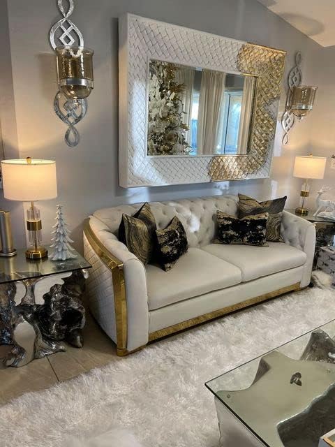 QiMH 25.5" Table Lamp Set of 2 with USB A+C Ports, Gold Lamp for Living Room with Touch Control, Modern Bedside Nightstand Lamp White Lamp Shade Bedroom Home Office Decor (2700K LED Bulbs Included)