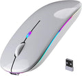 Wireless Bluetooth Mouse, Rechargeable, LED, Silent, Ultra-thin Design (Bluetooth 5.2 and 2.4GHz USB Receiver) | Portable Computer Mouse for Laptops, iPads, MacBooks and Apple Devices (Silver)