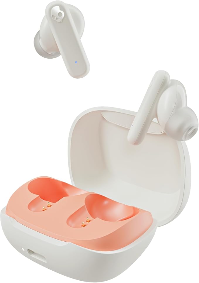 Skullcandy Smokin’ Buds Wireless Earbuds, Bluetooth Headphones, Noise Isolating Fit, Up to 20 Hours Battery, IPX4 Sweat and Water Resistant, Microphone for iPhone Android - Bone