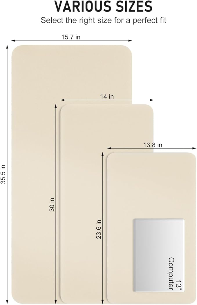 Desk Pad, 23.6" x 13.8" PU Leather Non-Slip Desk Mat Large Mouse Pad for Desktop, Waterproof Laptop Computer Writing Mat for Office, Home, Work, Gaming, Beige