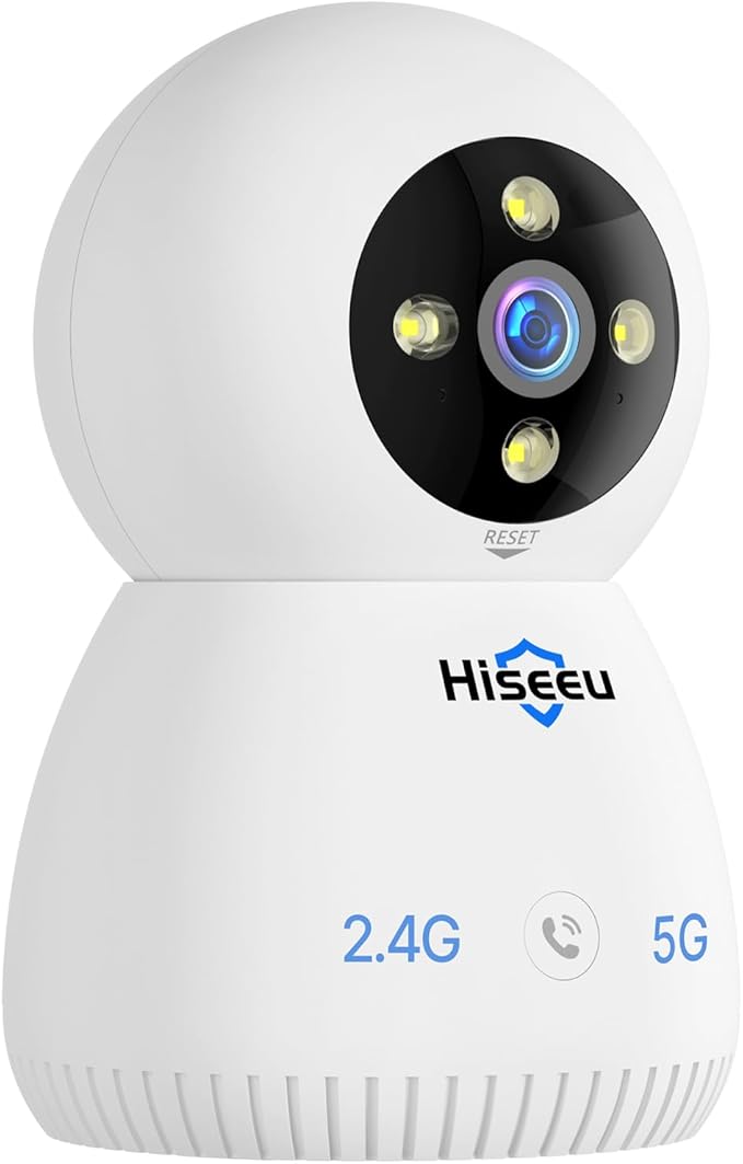 Hiseeu Indoor Security Camera, 2.4G/5G 5MP Pet Camera Baby Monitor, PTZ 360°, Auto Tracking, 2 Way Audio, Night Vision, PIR Detection, No Monthly Fee
