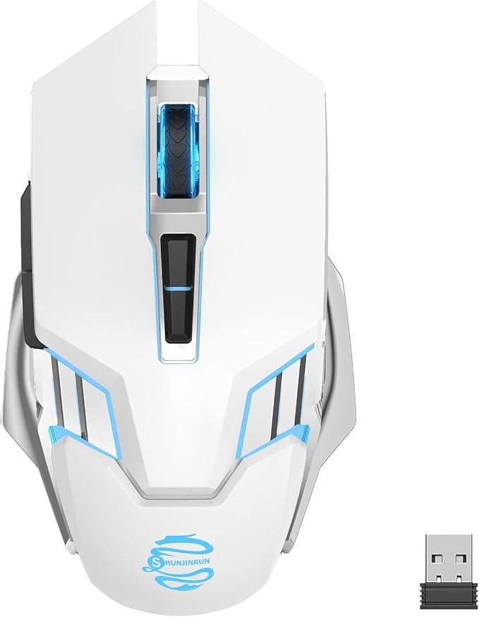 Bluetooth Wireless Gaming Mouse, RGB Rechargeable USB Wireless Mouse, Quiet Click, LED Backlit, Ergonomic, with Side Button, DPI Adjustable Computer Mice for Laptop PC MacBook Chromebook - White