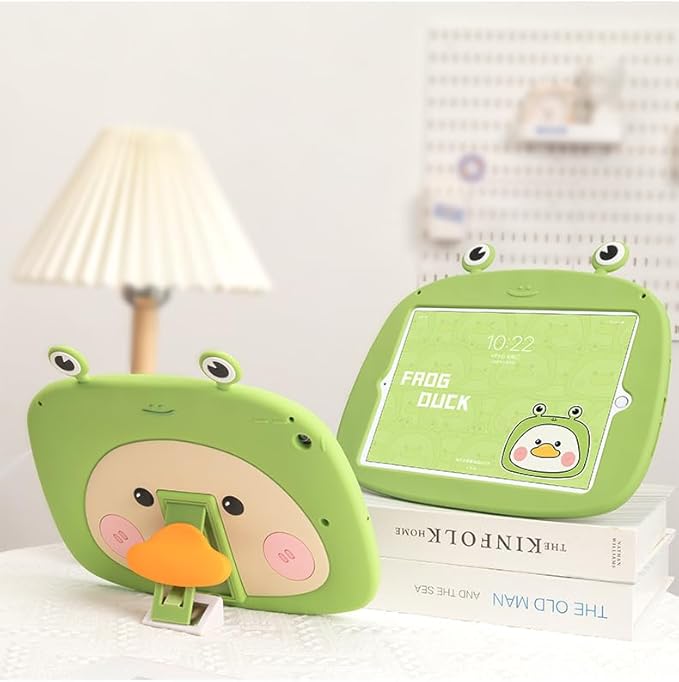 3D Cute Frog Duck Case for iPad 9th/8th/7th 10.2 inch,Kawaii Cartoon Character Frog Duck Soft Silicone Stand Case with Lanyard for Kids Teens Girls Women