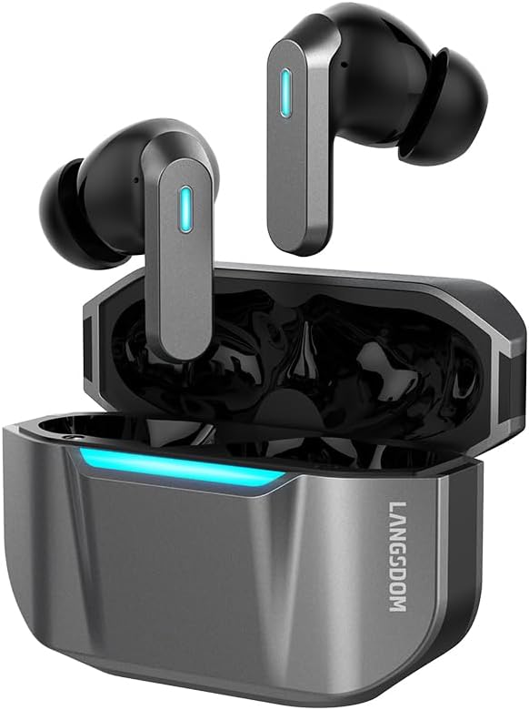 Langsdom Zeta True Wireless ANC Earbuds – Bluetooth 6.0, Hybrid Dual‑Mic Noise Cancellation, 6.5 h Playback / 26 h Total, IP54 Sweat‑Resistant (Grey)
