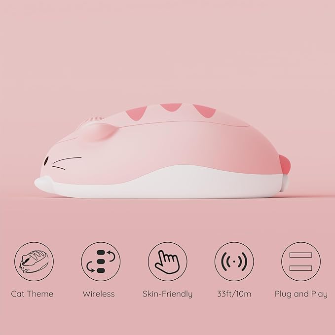 Akko Cat Theme Wireless Gaming Mouse Pink, Tri-Mode Mouse BT3.0/BT5.0/2.4G, Cute Optical Cordless Cartoon Mice for Computer/Laptop/Desktop/PC, Compatible with Mac/Win (Pink Angie)