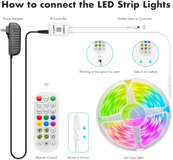Led Lights for Bedroom 166FT Smart IC+RGB, Music Sync Color Changing Strip Lights, 24Key Remote+App Control Light Strip for BedHead,Underbed,Ceiling,Background Wall(2Rolls of 83FT)