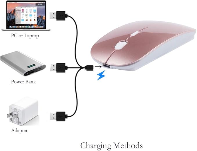 KLO Rechargeable Bluetooth 5.2/3.0/Type-C/USB-2.4G Mouse for MacBook/MacBook air/Pro/iPad, Wireless Mouse for Laptop/Notebook/pc/iPad/Chromebook (Rose Gold)