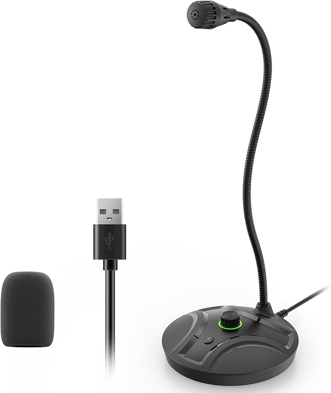 USB Computer Microphone, Plug & Play Desktop Condenser Mic for PC & Gaming with Volume Knob and One-Touch Mute Button, Compatible with Windows/Mac, Ideal for YouTube,Streaming(Black)