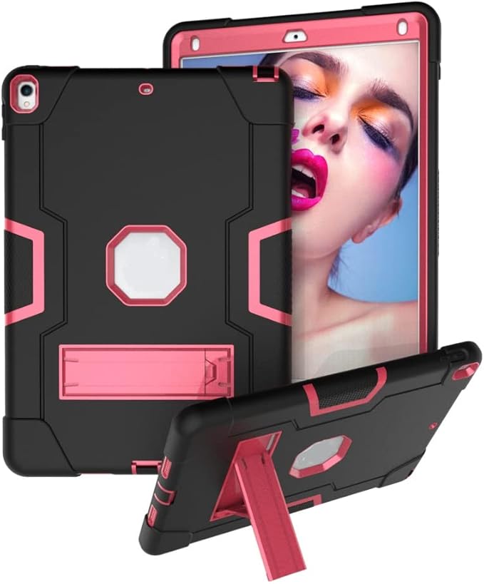 3 in 1 Hybrid Case for iPad Air 3 10.5" & iPad Pro 10.5" - Heavy Duty Rugged Stand, Shockproof, Anti-Slip & Scratch, Black/Red