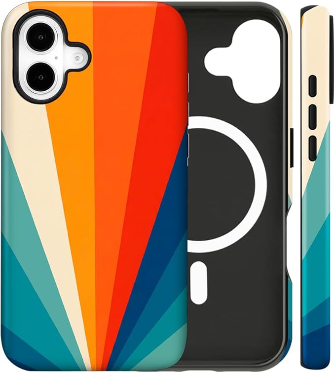 Magnetic for iPhone 16 Case Cute Stripes Phone Case, Shockproof Slim TPU and Hard PC Protective Phone Cover Compatible with MagSafe Designed for Women Girls,Retro Diffuse