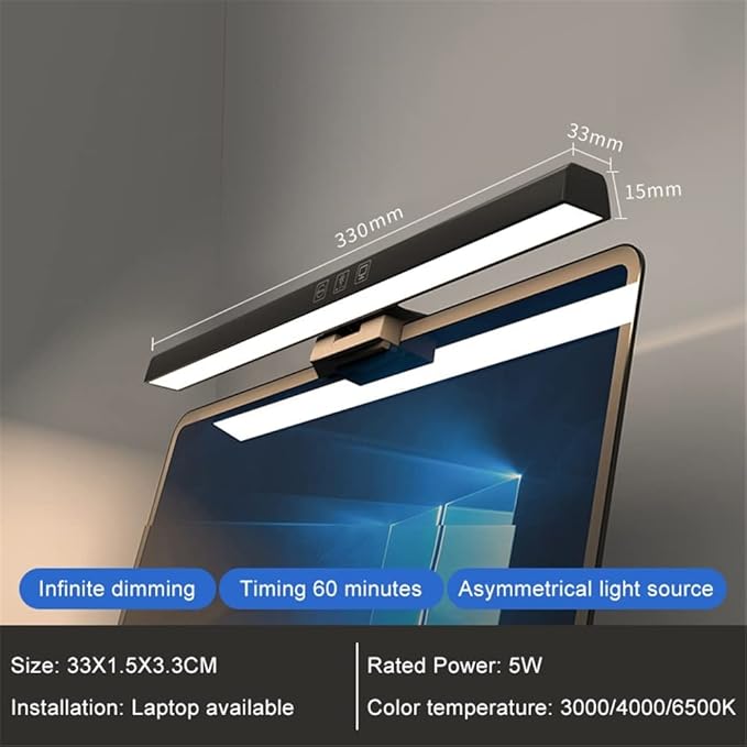 Computer Monitor Lamp LED Screen Hanging Light Bar for Eye Caring, 60 Min Auto-Off Timer, Infinite Dimming, No Screen Glare Space Saving Home Office Desk Laptop e-Reading Lights (30cm/11.8in)