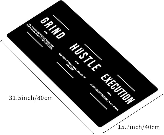 Inspirational Black Hustle Rectangle Mouse Pad Non Slip Rubber Base Cool Full Desk Mouse Pad Motivational Quotes Gaming Keyboard and Mouse Pad for Laptop Computers Office Desk 31.5“x15.7"