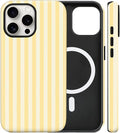 Magnetic for iPhone 15 Case Cute Stripes Phone Case, Shockproof Slim TPU and Hard PC Protective Phone Cover Compatible with MagSafe Designed for Women Girls, Yellow