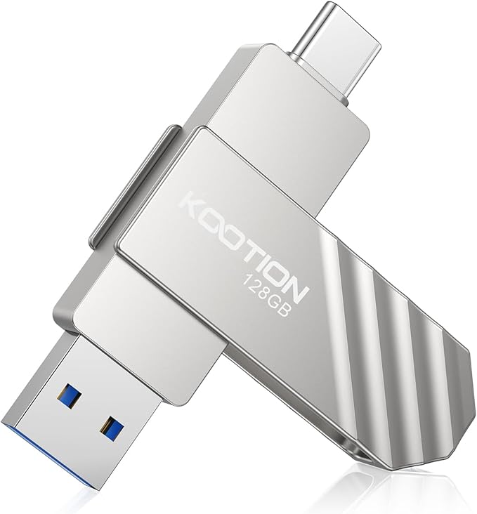 KOOTION USB 3.2 Flash Drive 128GB, Up to 450 MB/S Read Speed USB C Memory Stick, Dual USB C Thumb Drive with USB Type-C and USB A, Swivel Metal Pen Drive for Smartphones/Tablet/Laptop/Mac/Car/TV