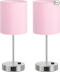 Pink Touch Lamps for Nightstand Set of 2 - Bedside Table Lamp for Bedroom with Dual USB Ports & AC Outlet, 3-Way Dimmable Lamps for Living Room Boys Room, Night Light with 5000K Daylight Bulbs