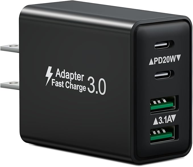 USB C Charging Block, 40W USB C Wall Charger 4-Port Dual Port PD Power Adapter+QC USB C Wall Plug Multiport Type C Charger Block Fast Charging Block for iPhone 16/15/14/13/12/11/Pro Max/XS, Samsung