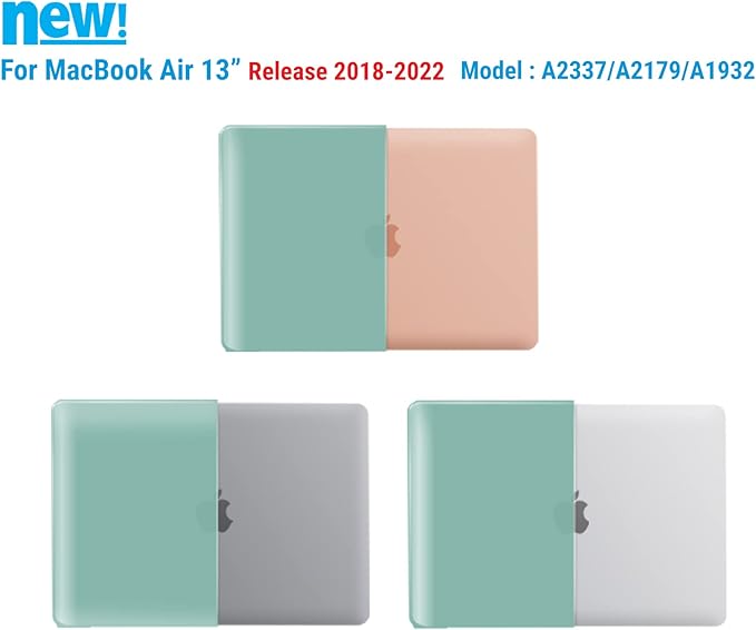 IBENZER Compatible with New MacBook Air 13 inch Case 2022 2021 2020 M1 A2337 A2179 A1932, Plastic Hard Shell Case with Keyboard Cover for Mac Retina Display with Touch ID, Green, MMA-T13GN+1A